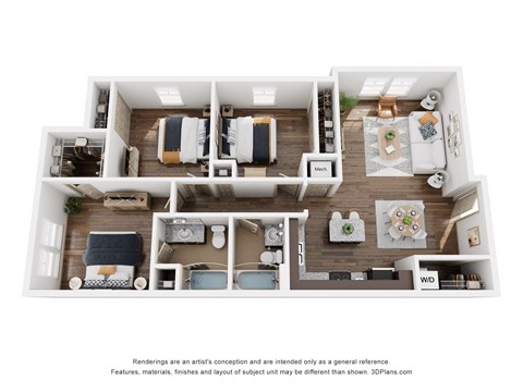 Floor plan for 3 beds, 2 baths, 1150 sqft